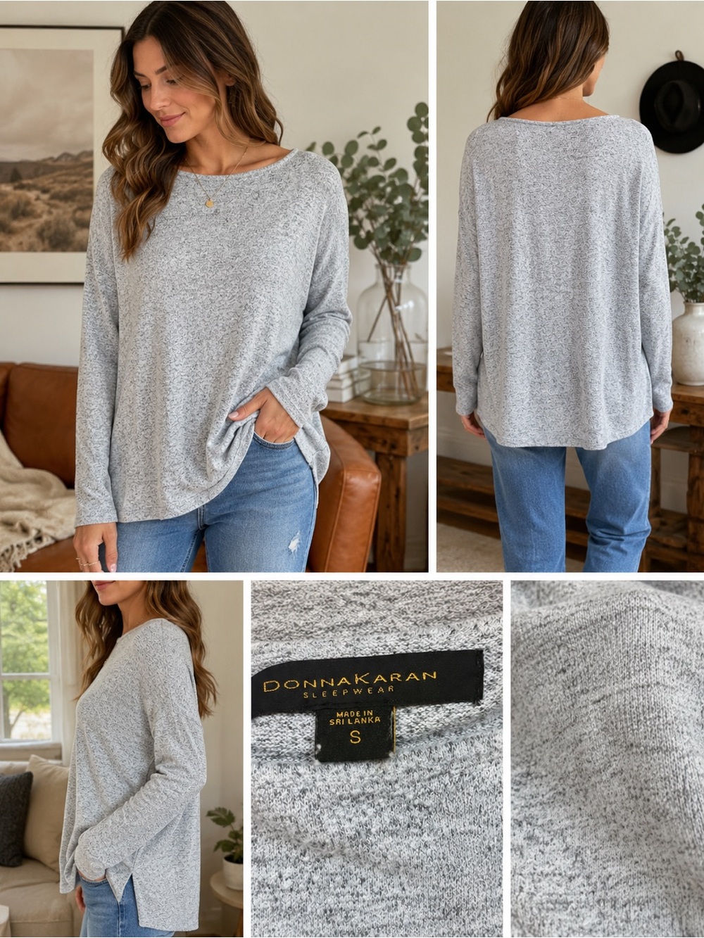 Women’s Lightweight Heather Gray Long-Sleeve Pullover Top - Picture 2 of 5